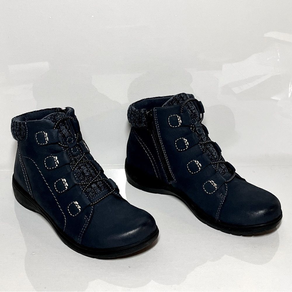 Clarks Collection Carleigh Jade Leather & Knit Ankle Boots - Picture 2 of 6